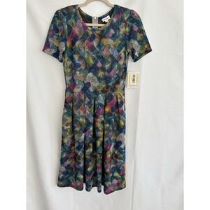 Lularoe Amelia Bold MultiColor Size SMALL Pleated Summer Dress Fit & Flare NWT